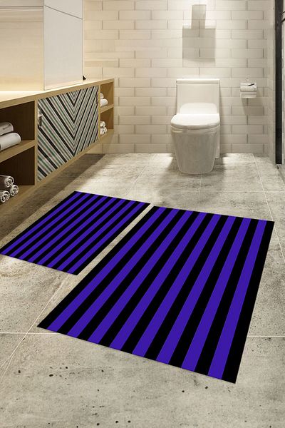 Alkilim قاعدة حمام مزدوجة مطبوعة رقمية مضادة للانزلاق وقابلة للغسل، N-KLOZET-50-PURPLE،
