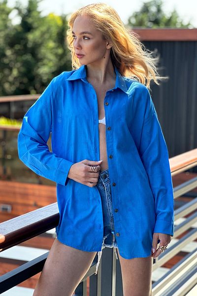 Trend Alaçatı Stili Damen-Oversize-Leinenhemd mit Fliegerblaumotiv ALC-X11288