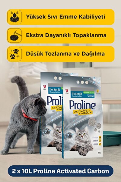 Proline Aktif Karbonlu Topaklanan Kedi Kumu 10 Lt X 2 Adet