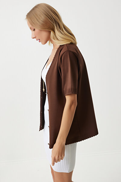 Happiness İstanbul Braune Strickjacke für die Saison – stilvoll geknöpft, OW00043