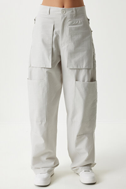 Happiness İstanbul Dámské cargo kalhoty s kamenným zipem - OH00057
