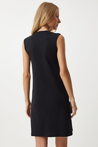 Happiness İstanbul Černé společenské šaty z česané bavlny – bez rukávů, dámské, OW00046