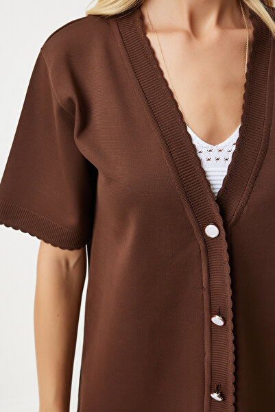 Happiness İstanbul Braune Strickjacke für die Saison – stilvoll geknöpft, OW00043