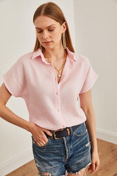 Olalook Candy Pink Basic Muslin női ing - denevér ujjú GML-19001215