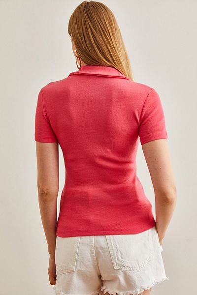 Olalook Γυναικεία πλεκτή μπλούζα ροζ Polo Neck - BLZ-19002563