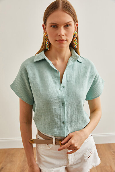 Olalook Green Basic Muslin Women's Shirt - Bat Sleeve GML-19001215