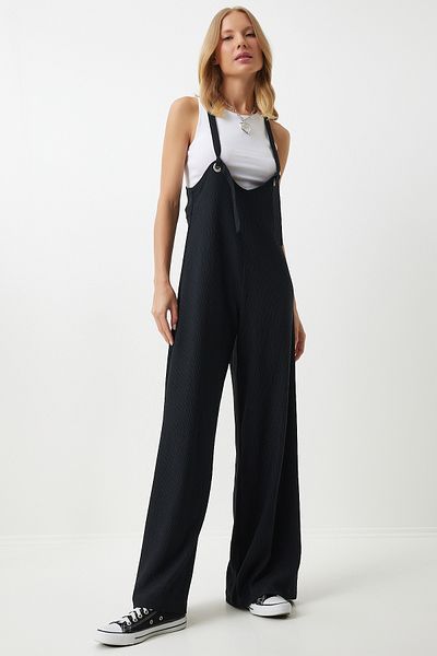 Happiness İstanbul Black Strappy Summer Jumpsuit - Wide Leg ZH00035