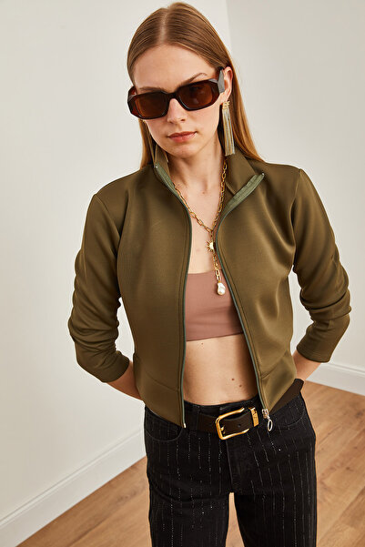 Olalook Khaki Women's Scuba Jacket - Zippered, CKT-19000362