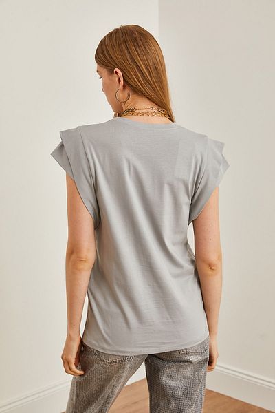 Olalook Dolphin Gray Bavlněné dámské tričko - Detailní rukáv TSH-19000819