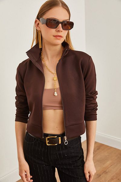 Olalook Bitter Brown Women's Scuba Jacket - Zippered, CKT-19000362