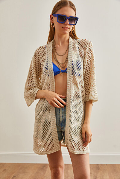 Olalook Stone Colored Women's Cardigan with Side Slits - HRK-19000289