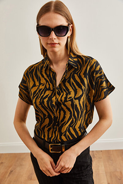 Olalook Dámská košile z norkové viskózy s leopardím vzorem – netopýří rukávy, splývavá GML-19001219