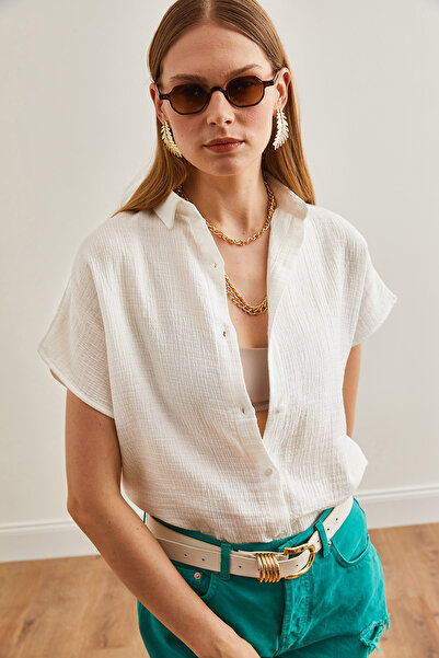 Olalook Kadın Ekru Yarasa Basic Müslin Gömlek GML-19001215