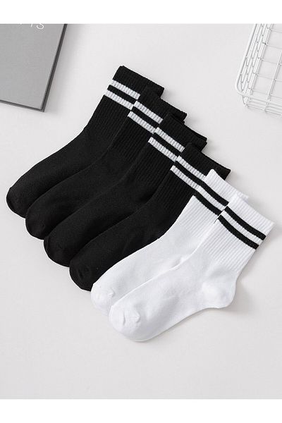 ToDo Store 4 ζευγάρια Unisex Μαύρες Λευκές Ριγέ Κολλεγιακές Κάλτσες