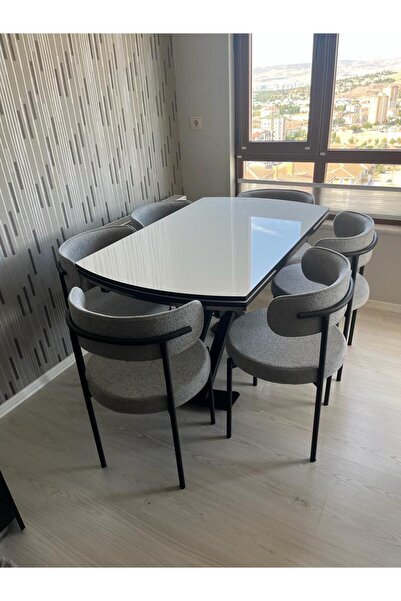 ELEN HOME Yemek Masası Mutfak Masası 6 Kişilik ( AÇILIR MASA )Masa Sandalye Masa Sandalye Takımı