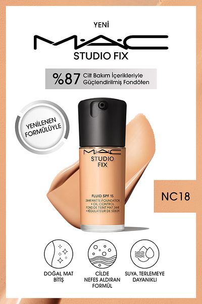 M.A.C Up to 24 Hours Lasting Matte Foundation - Studio Fix Fluid Spf15 - Color: Nc18 - 30ml