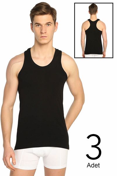 Tutku Men's Black 3 Pack Ribbed Sports Athlete Elf568t0118ccm3