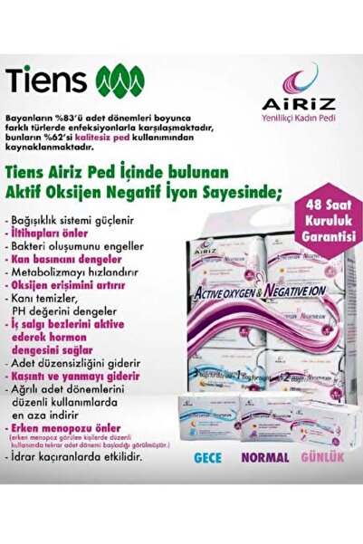 TİENZ AİRİZ Hijyenik Kadın Pedi 2 Paket 30'lu Günlük