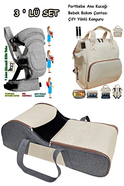 USF Portbebe Ana Kucağı Bebek Taşıma Çift Yönlü Kanguru Bebek Bakım Çantası 3 Lü Set