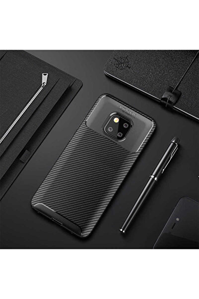 halkhouse Huawei Mate 20 Pro Kılıf Negro Silikon Karbon İz Yapmaz Kapak
