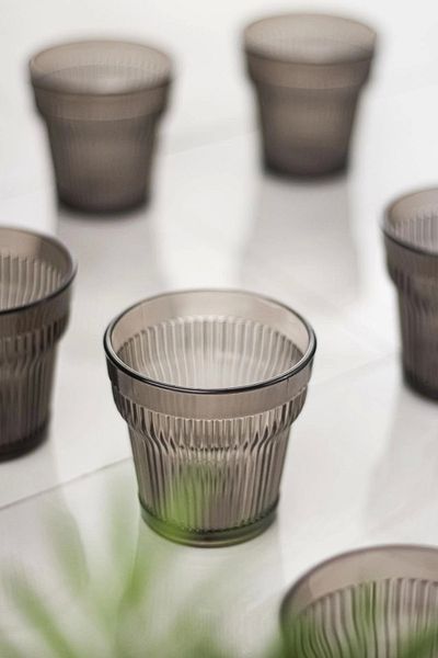 Depa Acrylic Smoked 6-Piece Short Cup & Water Soft Drink Coffee Side Cup 300 Ml (Not Glass)