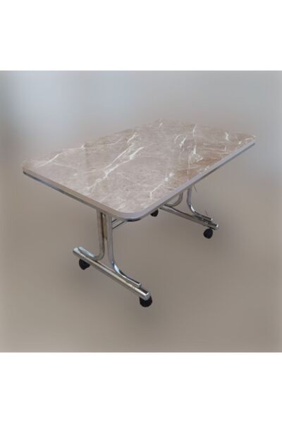Rehber Mobilya Aksesuar Kahve Mermer Renkli 70x110 Krom Nikel Kaplamalı Teker...