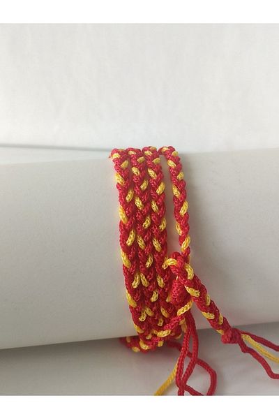 HANIMKIZ Yellow Red 3-Piece Hair Band Set - Thin Fan Braid, Bracelet