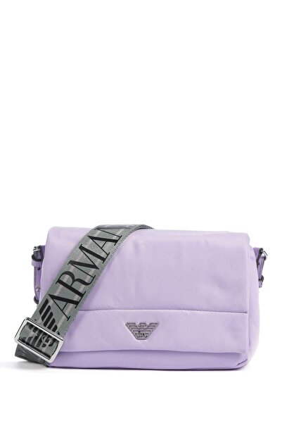 Emporio Armani Kadın Logolu Askılı Fermuar Kapamalı İki Bölmeli Mor Omuz Çant...
