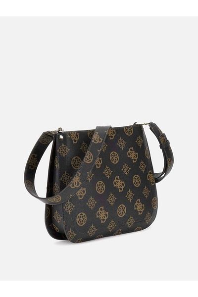 Guess Women's Brand Logo Leather Zipper Closure Compartment Brown Shoulder Bag PG877818-MLO