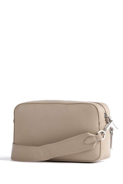 Calvin Klein Women's Leather Brand Logo Strap Zippered Beige Shoulder Bag K60K608410-PFA