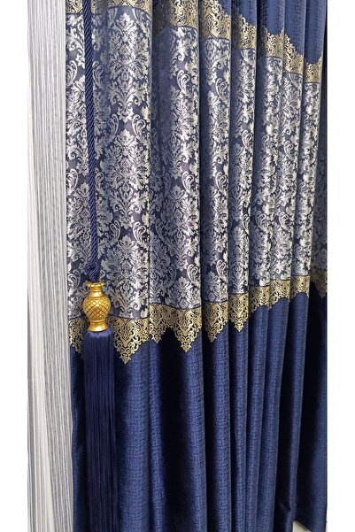 GOGOPERDE PANO FON PERDE LACİVERT GÜMÜŞ 1/3 SIK PİLELİ