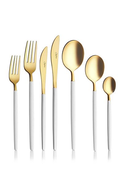 kalben Amore White Touch Titanium Matte Gold 7 Piece Single Fork Spoon Knife Set