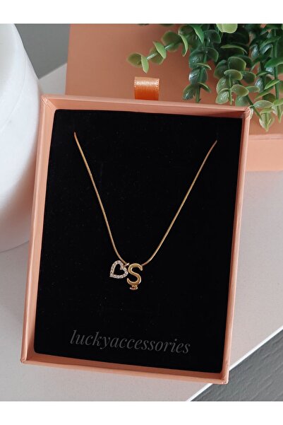 LUCKY ACCESSORIES Çelik Zincir Zirkon Kalp Harf Kolye Ş Harfi