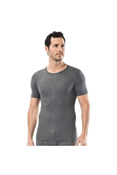 Cacharel 1601 قميص رجالي حراري بأكمام قصيرة ورقبة دائرية - مزيج رمادي