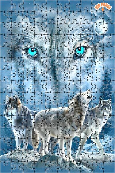 Teona Ahşap Kurt Bakışı Dekoratif Çift Katlı Çerçeveli Asılabilir Ahşap Puzzl...