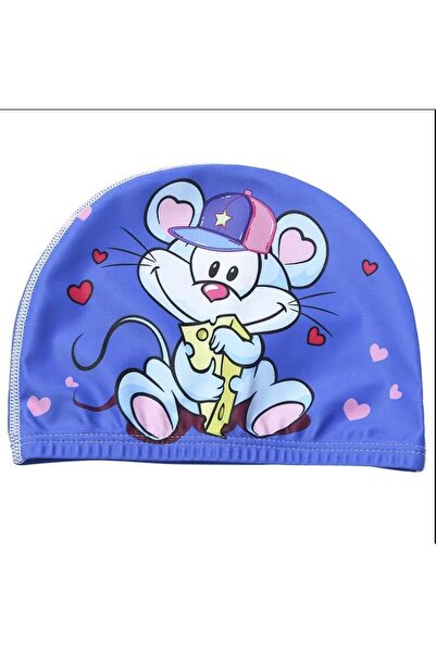 buradanaldım Çocuklar İçin Mavi Mick Deniz Havuz Bonesi, Likralı Bez Bone Yüzücü Deniz Bonesi, Su Sporu Aksesuar