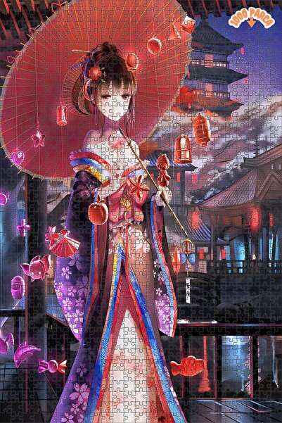 Teona Ahşap Anime Kırmızı Kimono Dekoratif Çift Katlı Çerçeveli Asılabilir Ah...