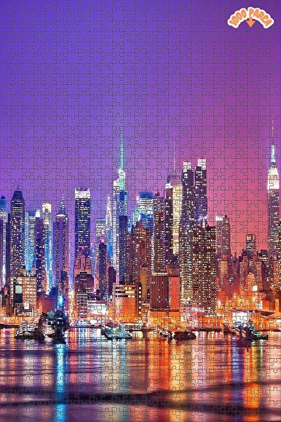 Teona Ahşap New York Gece Manzarası Dekoratif Çift Katlı Çerçeveli Asılabilir...
