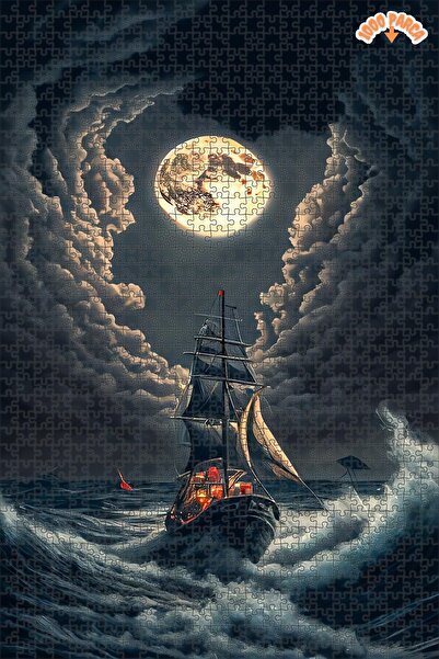 Teona Ahşap GECENİN İÇERİSİNDE DALGALARLA BOĞUŞAN GEMİ Çift Katlı Çerçeveli A...