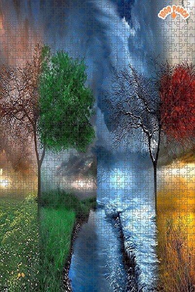 Teona Ahşap Fantastik Four Seasons Ağaç Gökyüzü Çift Katlı Çerçeveli Asılabil...