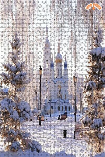 Teona Ahşap Karlı Sabah Dekoratif Çift Katlı Çerçeveli Asılabilir Ahşap Puzzl...