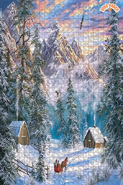 Teona Ahşap Dağ'da Noelin Gelişi Karlar İçerisinde Çift Katlı Çerçeveli Asıla...