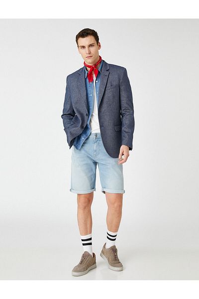 Koton Sommerjacke Leinenblazer Knopfdetaillierte gestreifte Tasche