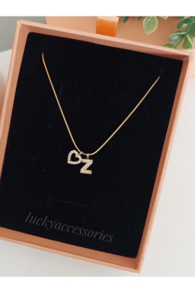 LUCKY ACCESSORIES Çelik Minimalist Zarif Zirkon Taşlı Harf Ve Kalpli Kadın Çe...