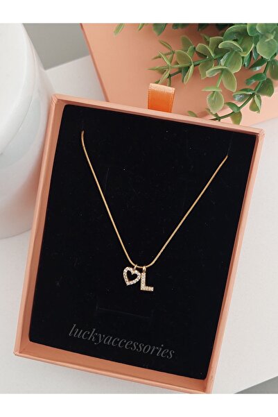 LUCKY ACCESSORIES Çelik Minimalist Zarif Zirkon Taşlı Harf Ve Kalpli Kadın Çe...