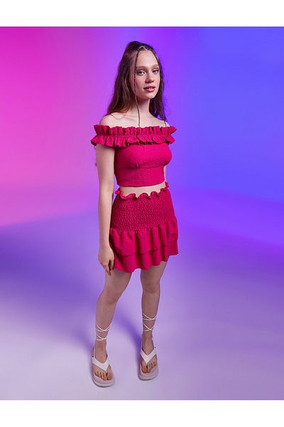 Koton Madonna Neck Blouse Off Shoulder Crop Gathered