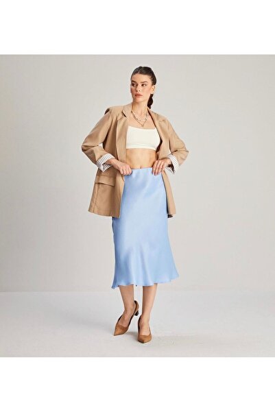 Oyer Moda FUSTA ALBASTRĂ DE SATIN