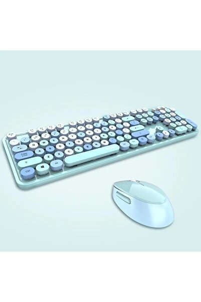 RabbitTech Renkli Daktilo Tarzı Vintage Mekanik Klavye Mouse PC Laptop Uyumlu Kablosuz