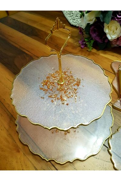 Sultan Tasarım Epoxy Beauty Dowry Set Coasters Presentation Tiered Cookie Holder Tray Set