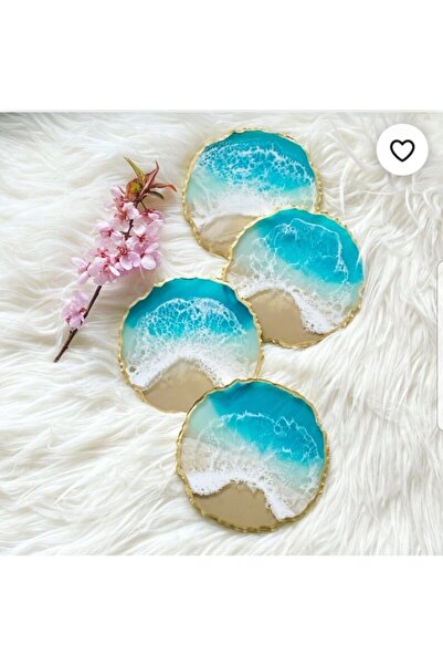 Sultan Tasarım طقم قواعد أكواب إيبوكسي من سلطان جولد ليف، 4 قطع